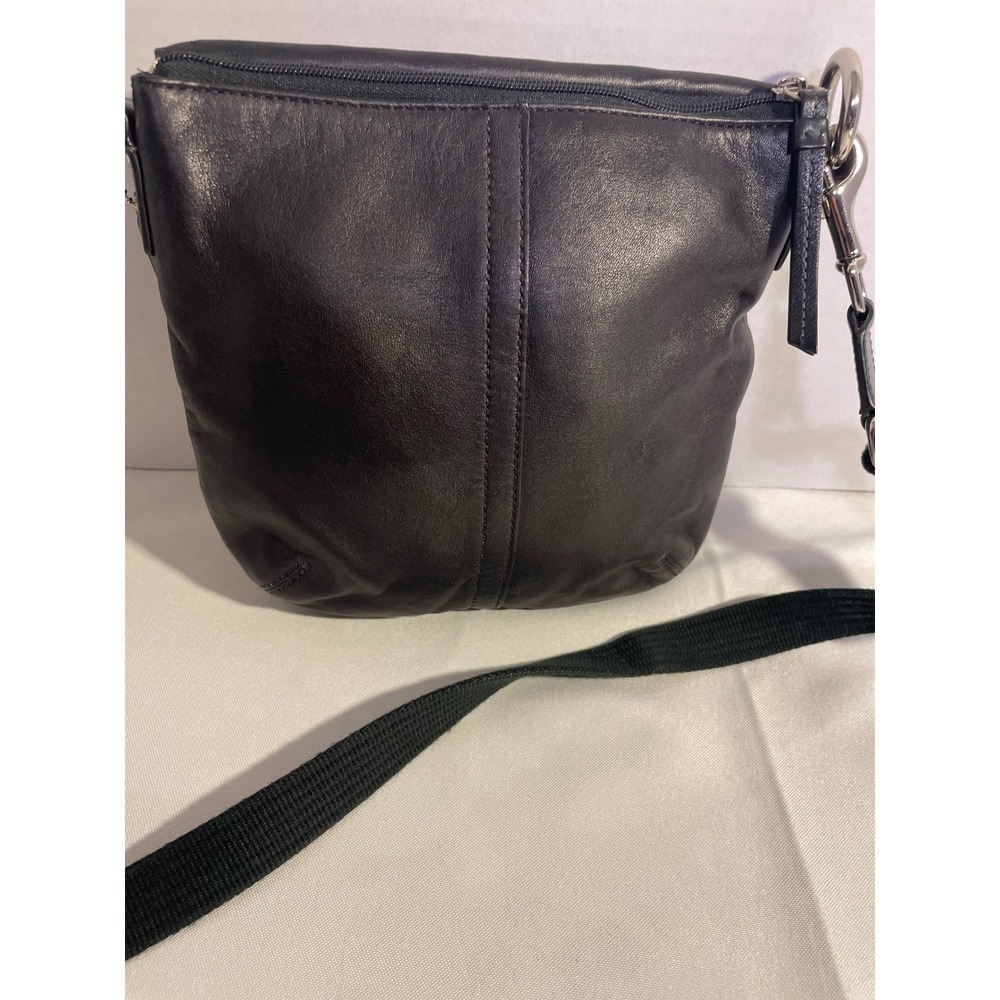 Coach Black Leather Flap Crossbody Bag Silver Buckle Adjustable Web Strap Small - Picture 2 of 12
